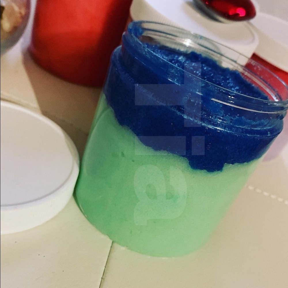 Blue and green body scrub